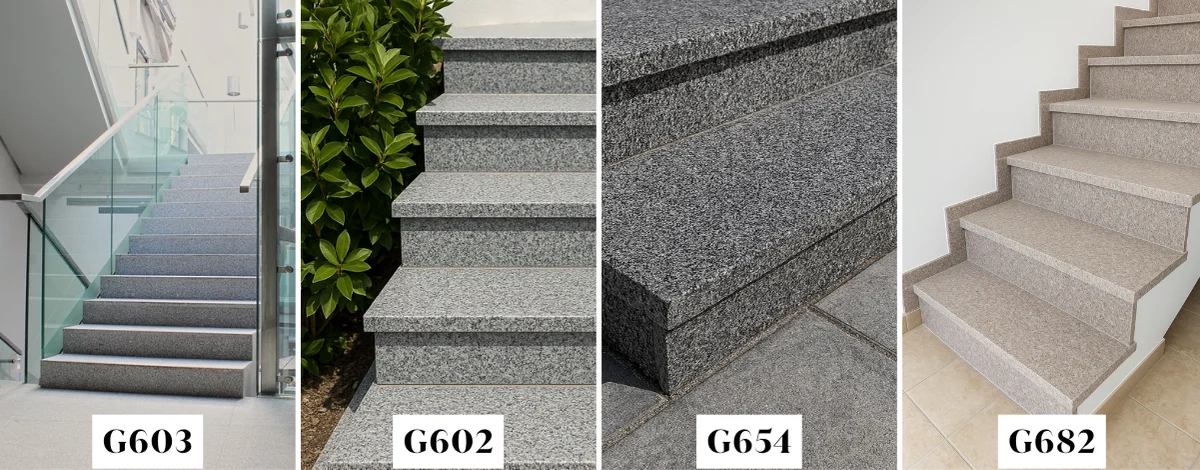 Schody zewnętrzne granitowe kolory G603 G602 G654 G682